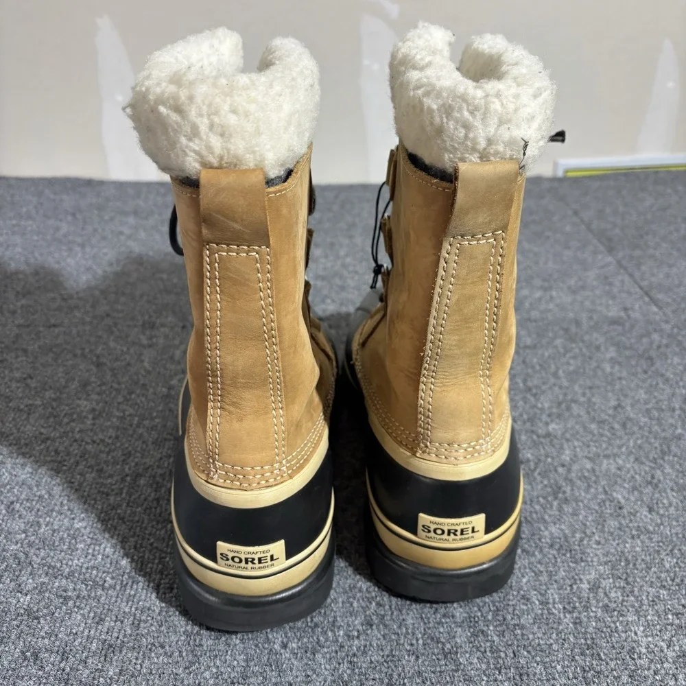 Sorel Caribou Men's Leather Winter Boots Size 10 Waterproof Lined Insulated Tan